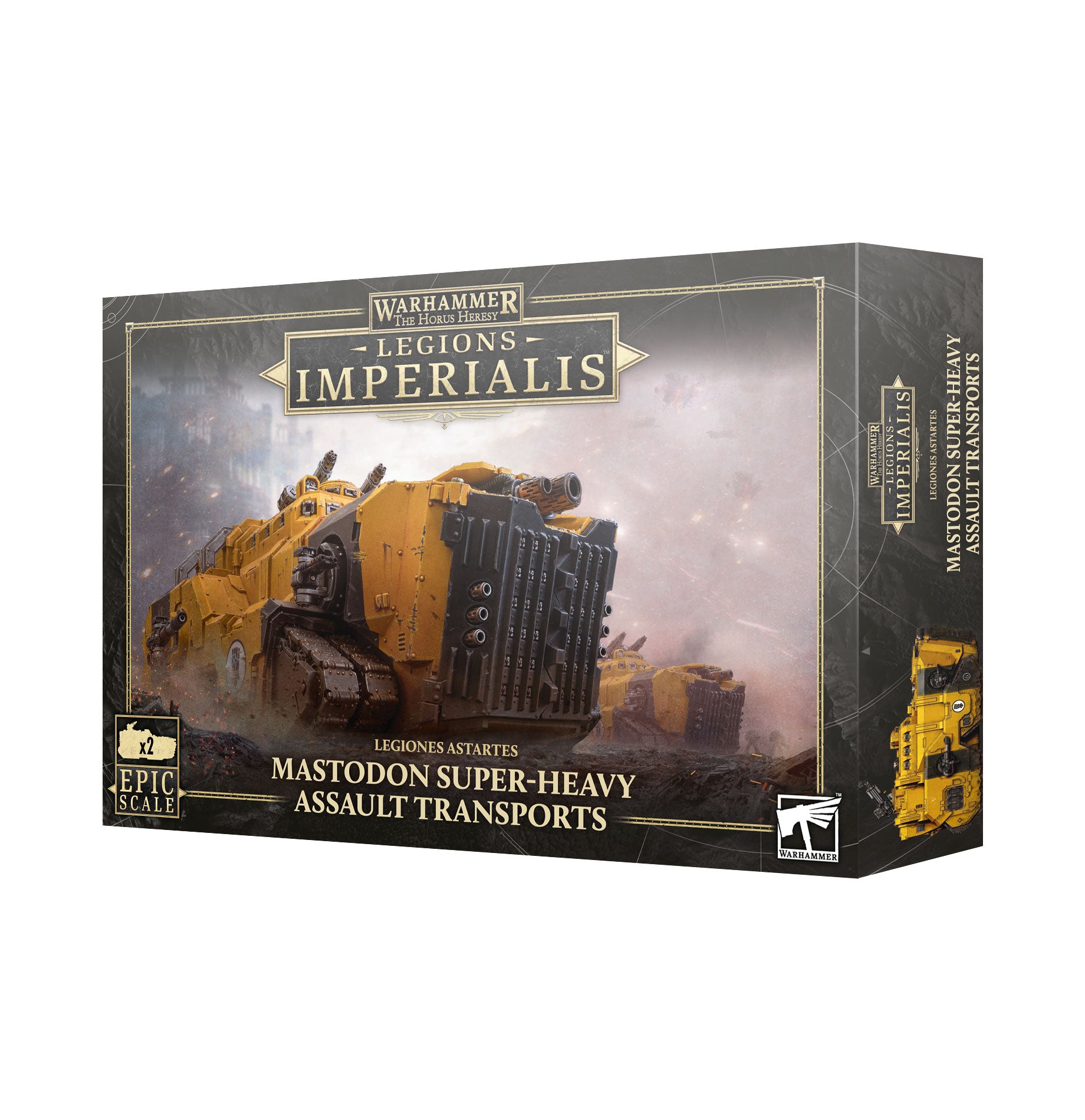 Box for Mastodon Super-Heavy Assault Transports from Warhammer Legions Imperialis on a white background