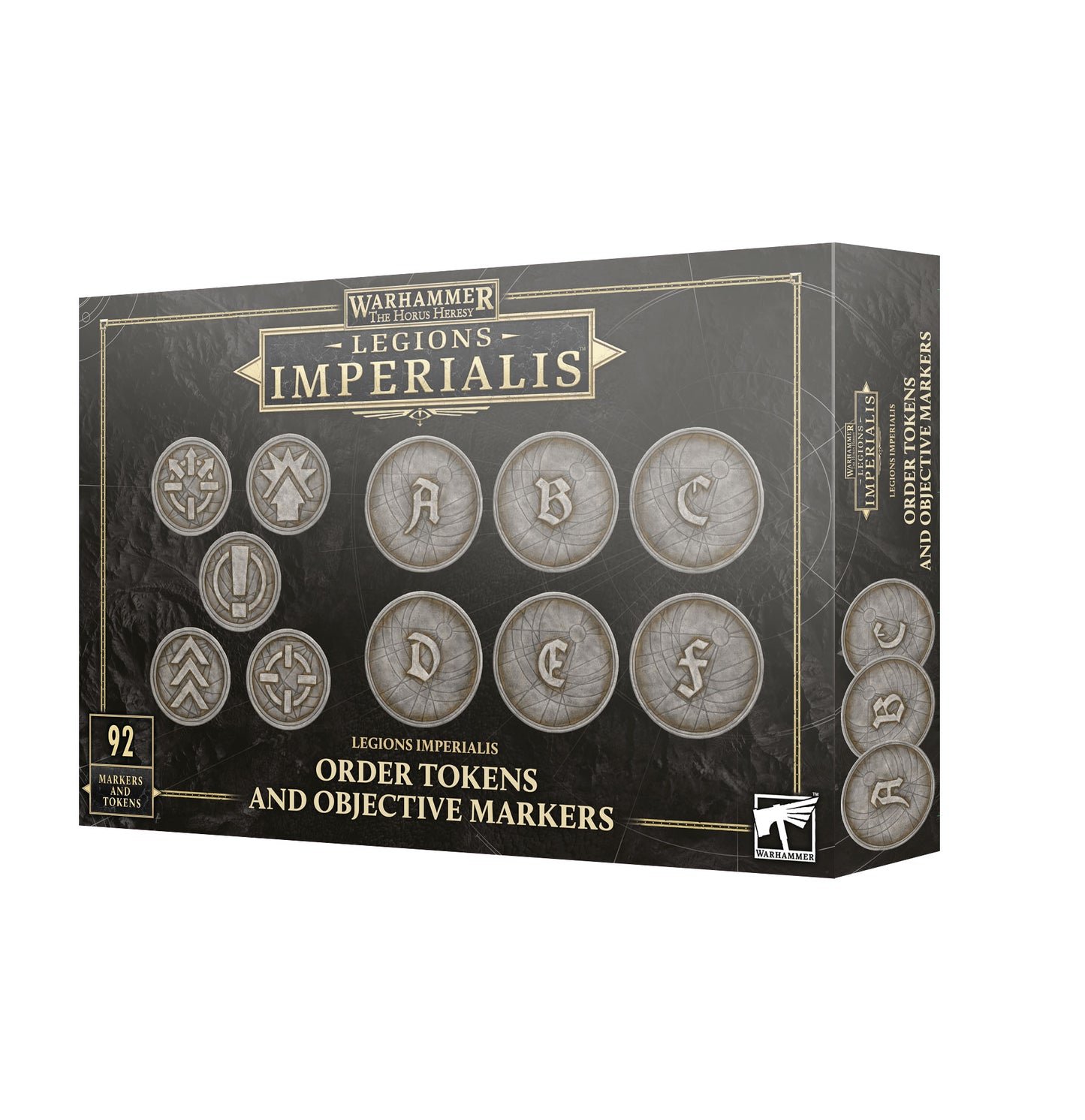 Box of Warhammer Legions Imperialis Order Tokens and Objective Markers on a white background