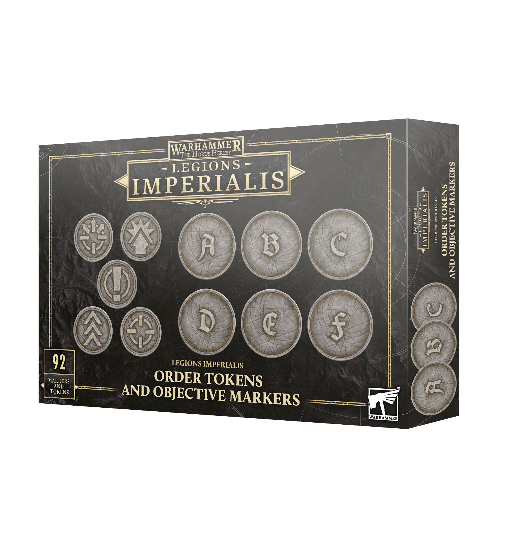 Box of Warhammer Legions Imperialis Order Tokens and Objective Markers on a white background