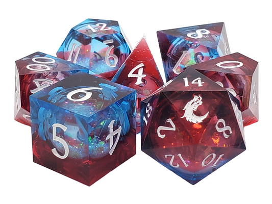 Old School Dice: Sharp Edged 7 Dice Set: Liquid Infused - Space Nebula Fury