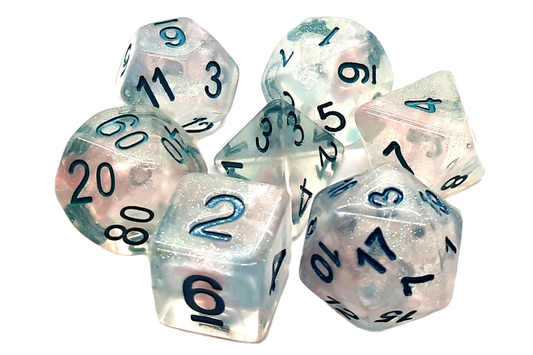 Old School Dice: 7 Piece Dice Set Luminous Blue Winter