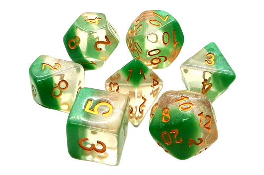 Old School Dice: 7 Piece Dice Set Luminous Morning Mist