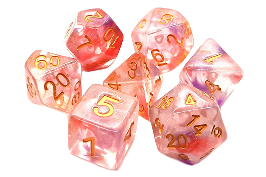 Old School Dice: 7 Piece Dice Set Luminous Red Ruby