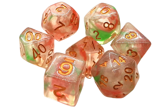 Old School Dice: 7 Piece Dice Set Luminous Rose Garden