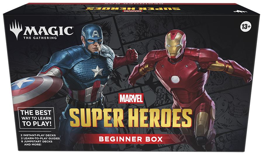 Marvel Super Heroes Magic The Gathering beginner box packaging with Captain America and Iron Man.