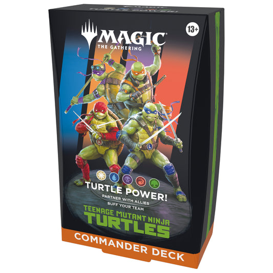 Card game box featuring Teenage Mutant Ninja Turtles and Magic: The Gathering branding.