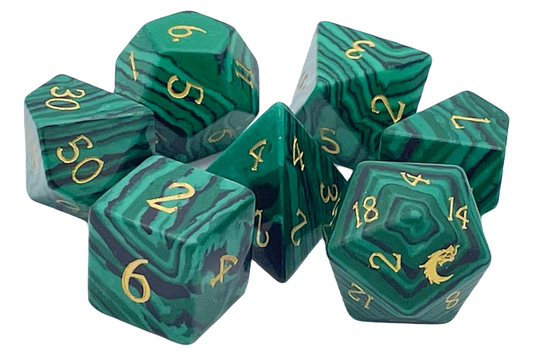 Old School Dice: 7 Piece Dice Set Gemstone - Malachite