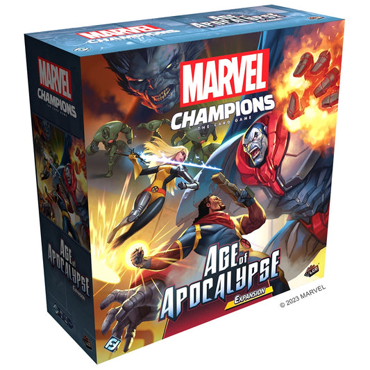 Marvel Champions board game expansion box featuring superhero characters and Marvel logo.