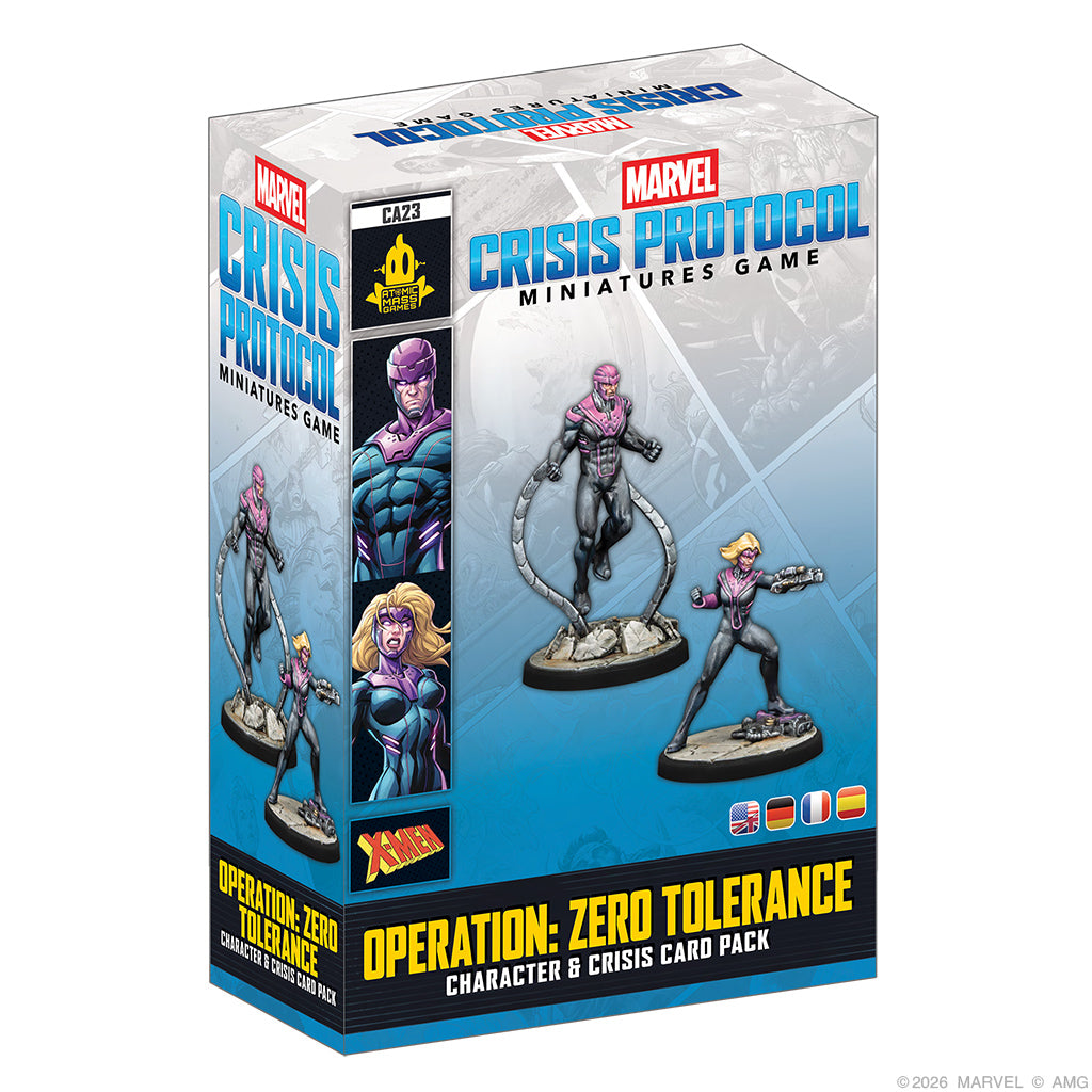 Marvel Crisis Protocol miniatures game packaging with character figures on a white background