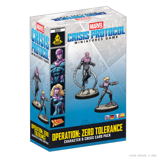 Marvel Crisis Protocol miniatures game packaging with character figures on a white background
