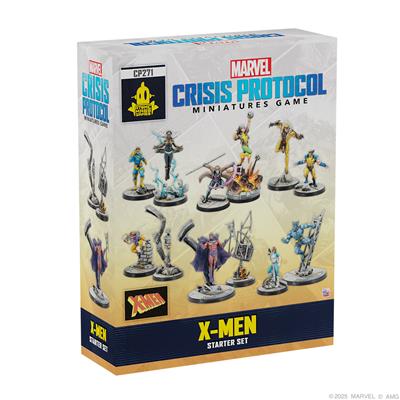 Marvel Crisis Protocol X-Men starter set packaging with miniatures on a white background