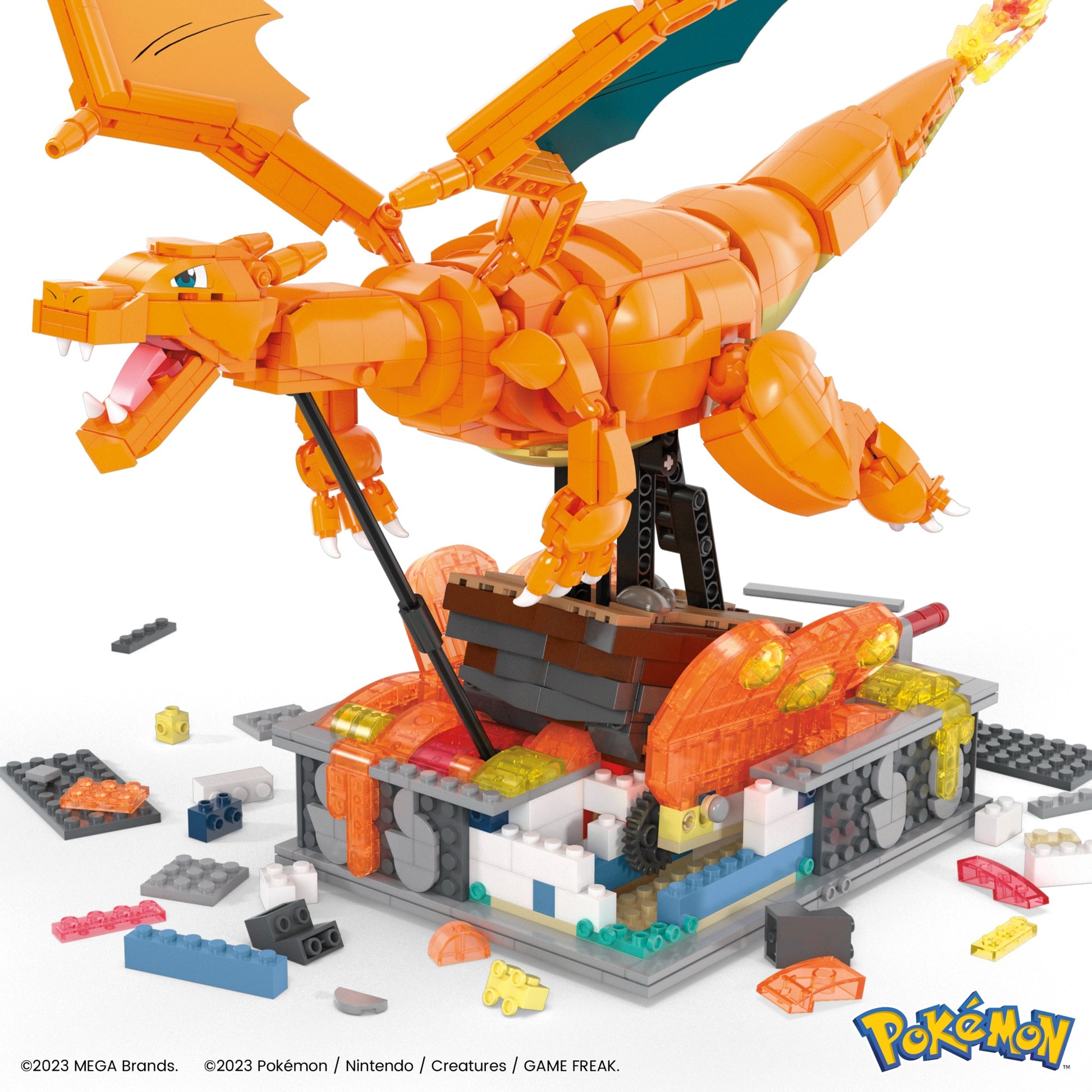 Mega Construx Charizard model assembled on a white background