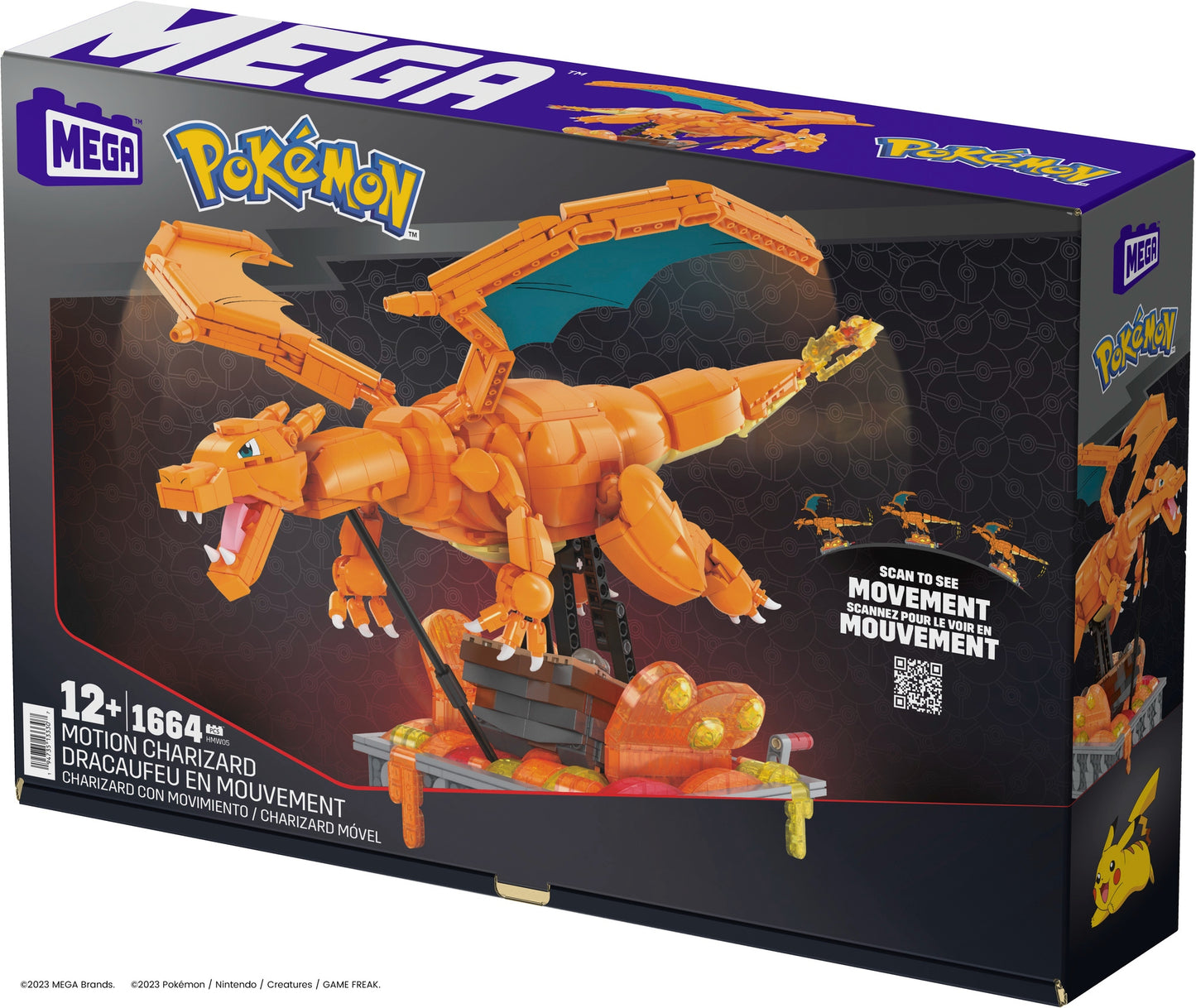 Box art of the Charizard Mega Construx model on a white background