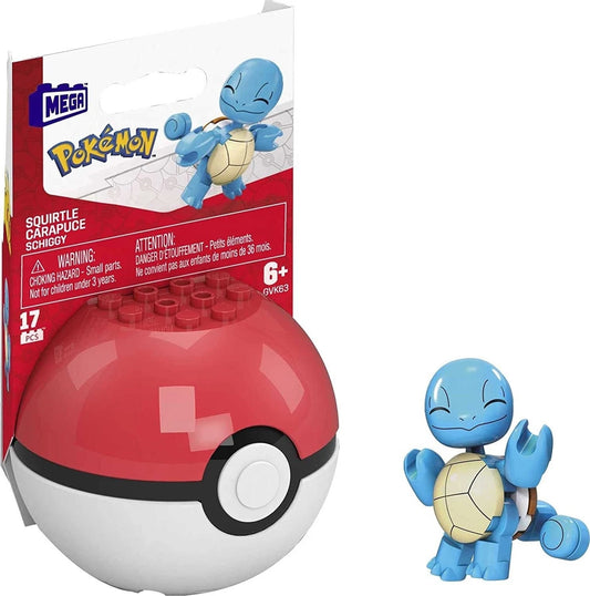 Squirtle figure in a Mega Pokemon packaging with a red and white ball