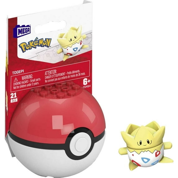 Mega Pokemon Togepi toy figure in a red ball packaging with Mega Pokemon branding.