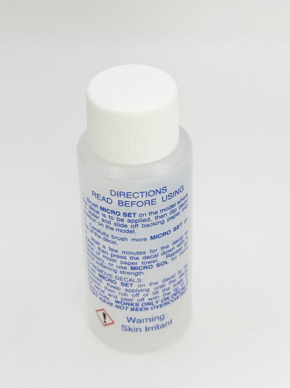 Microscale Industries, Inc. MI-1 Micro Set setting solution for decals, softens decals and improves adhesion, decal remover, made in the USA.