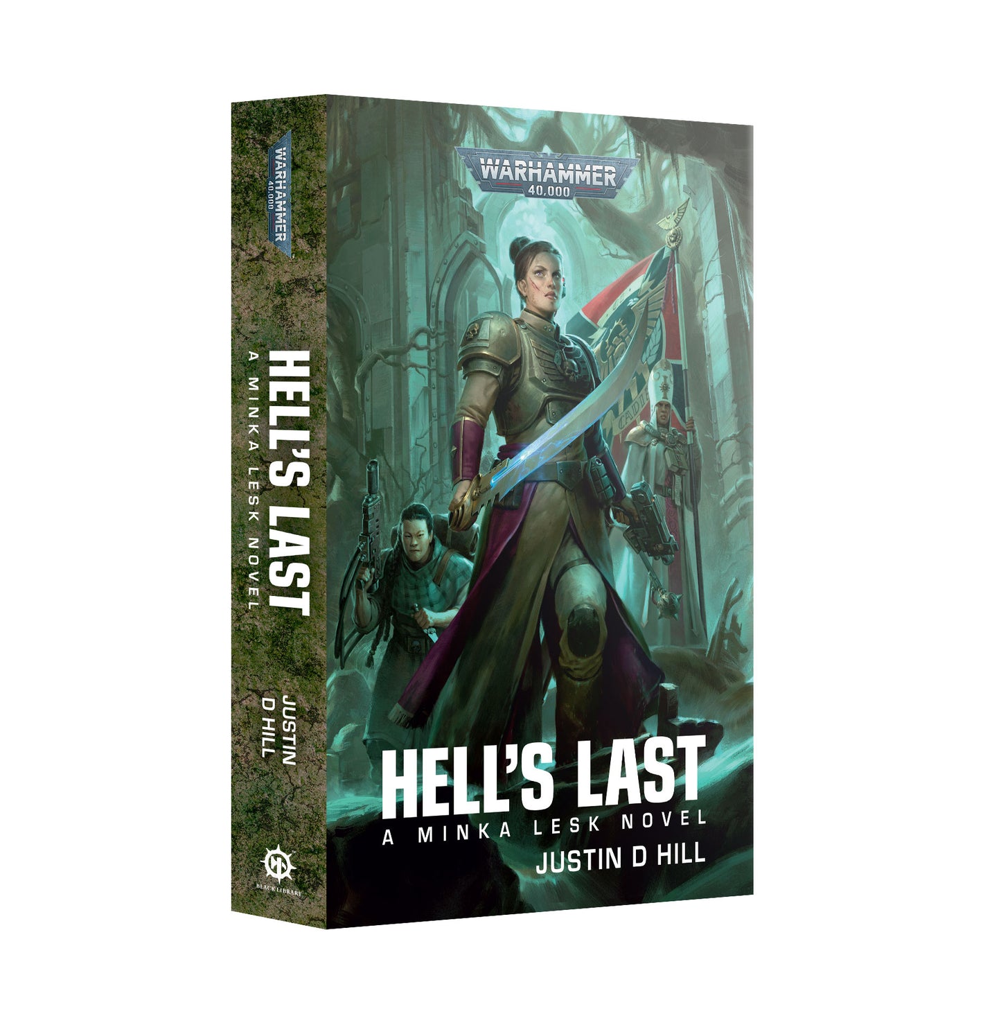 Book cover of 'Hell's Last' by Justin O'Hill with a warrior illustration on a white background