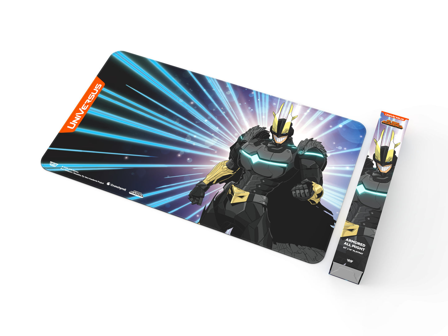 Product packaging with a superhero character on a white background