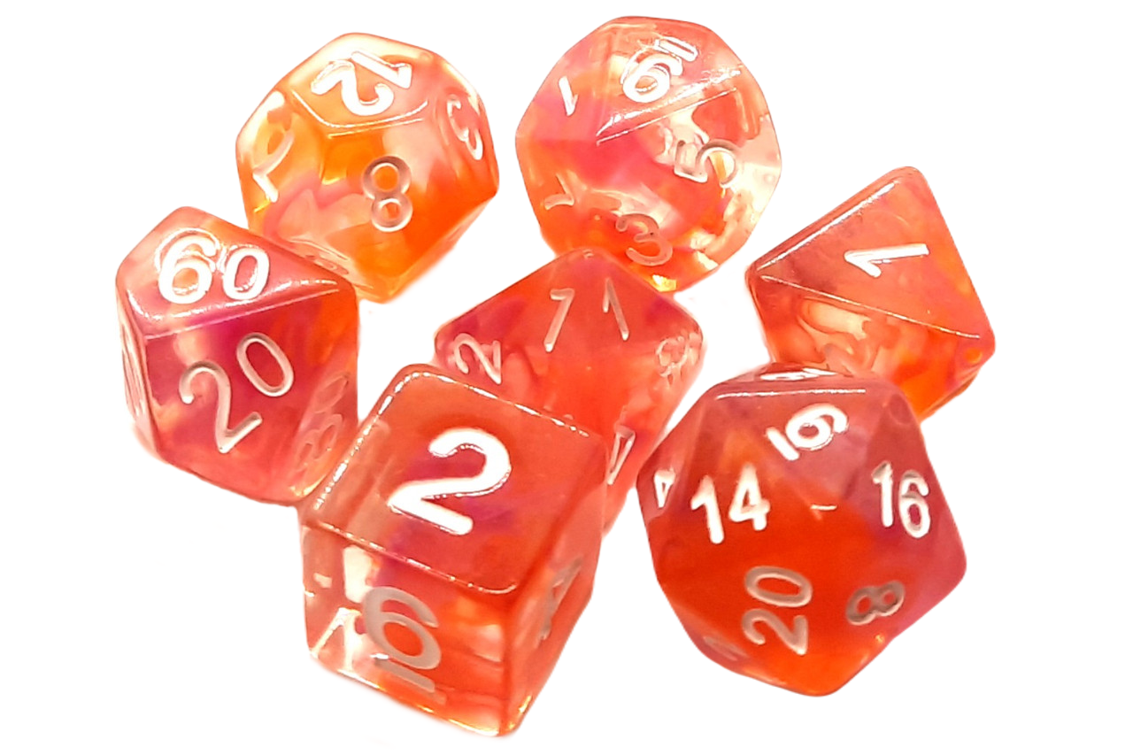 Old School Dice: 7 Piece Dice Set Nebula Orange & Pink