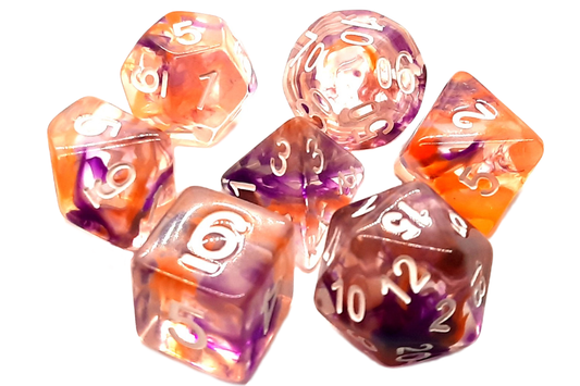 Old School Dice: 7 Piece Dice Set Nebula Purple & Orange