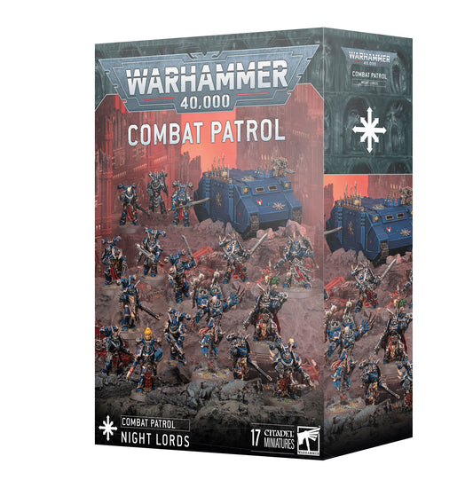 Warhammer 40,000 Combat Patrol game box with miniatures and vehicles on a white background