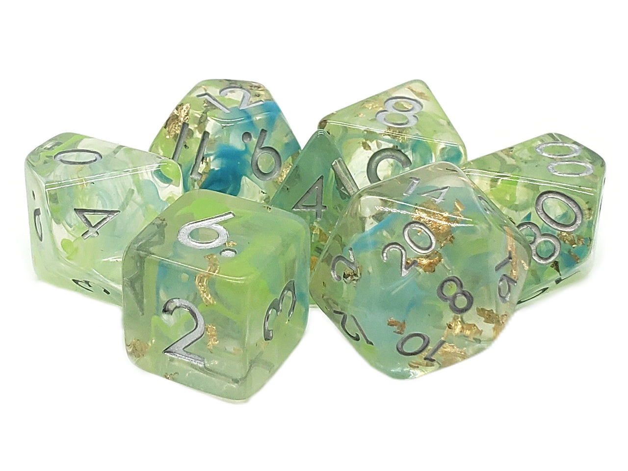 Old School Dice: 7 Piece Dice Set Particles - Blue & Green Mist