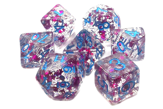 Old School Dice: 7 Piece DnD RPG Dice Set: Infused - Red Stars with Blue