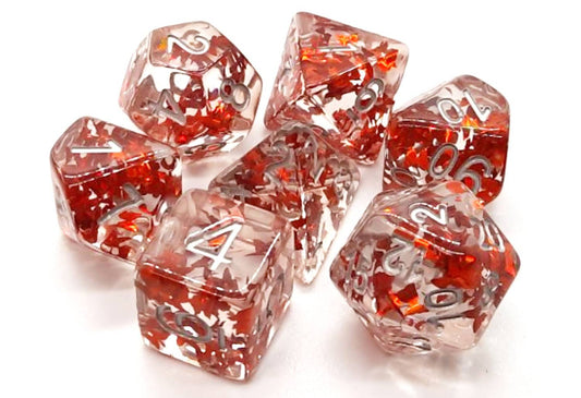 Old School Dice: 7 Piece Dice Set Infused Orange Butterfly with Silver