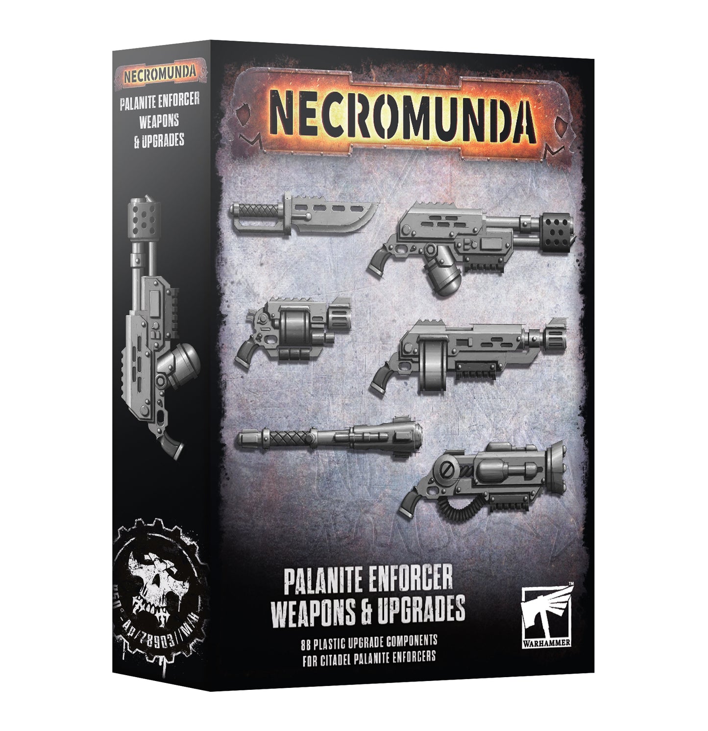 Necromunda Palanite Enforcer Weapons & Upgrades packaging on a white background