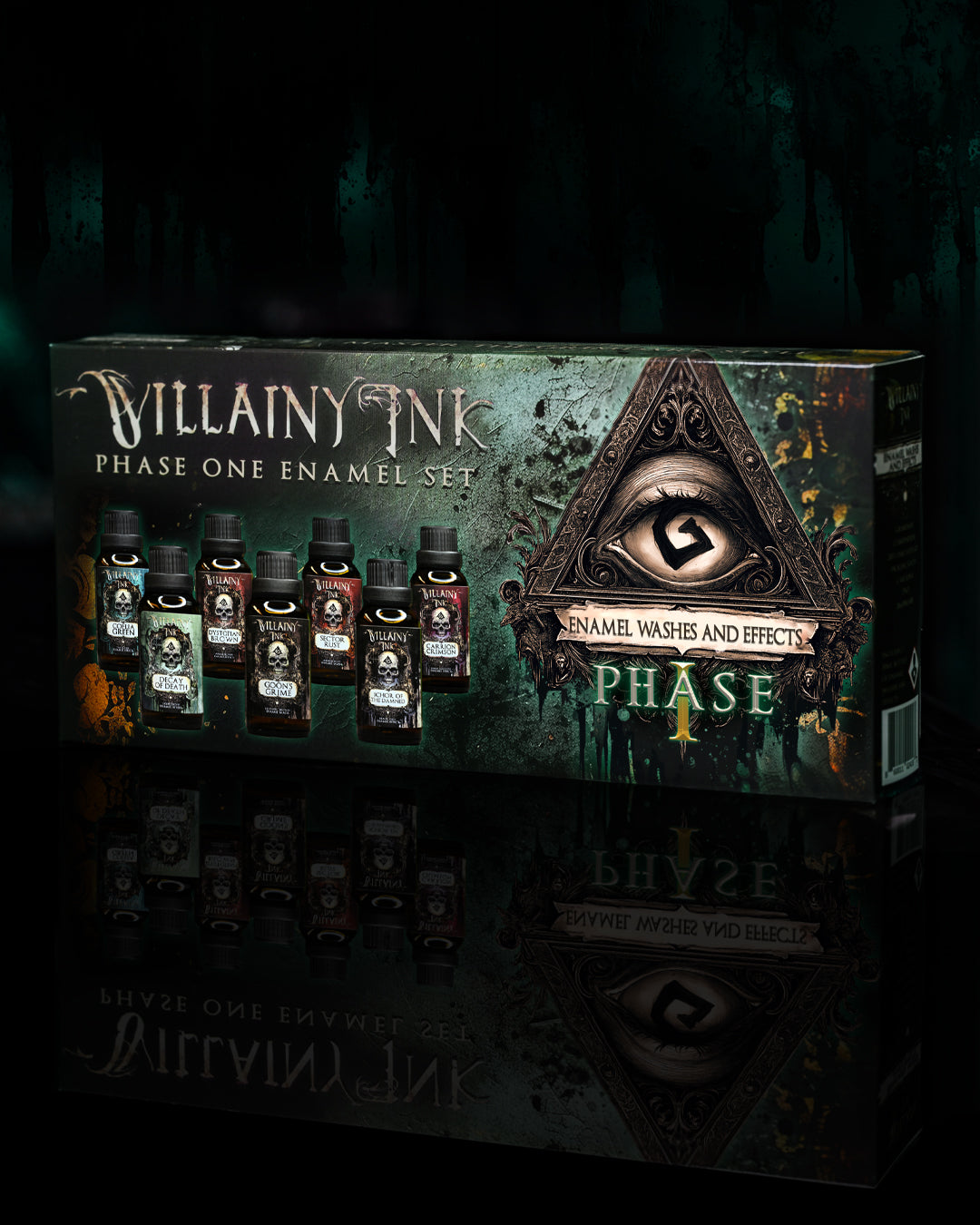 Villainy Ink Phase One Enamel Set packaging with dark background