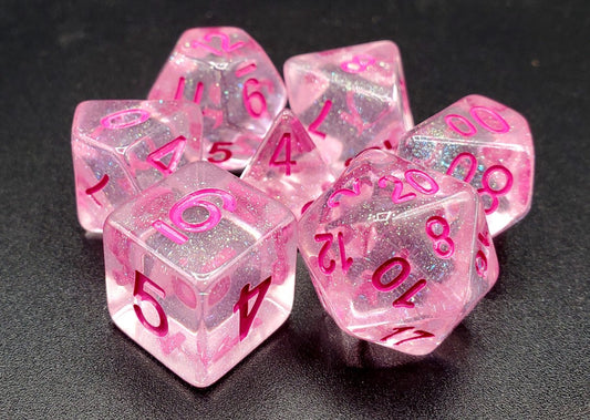 Old School Dice: 7 Piece Dice Set Luminous Pink Planet