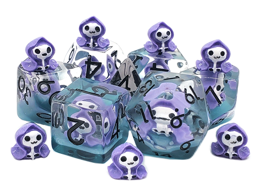 Old School Dice: 7 Piece Dice Set Infused Ghost Purple