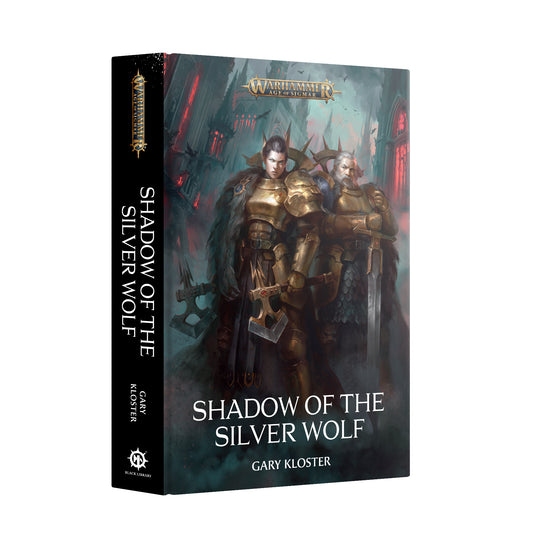 Warhammer 40k: Shadow of the Silver Wolf board game box by Gary Kloster, featuring a detailed cover illustration of armored warriors against a dark, atmospheric background.