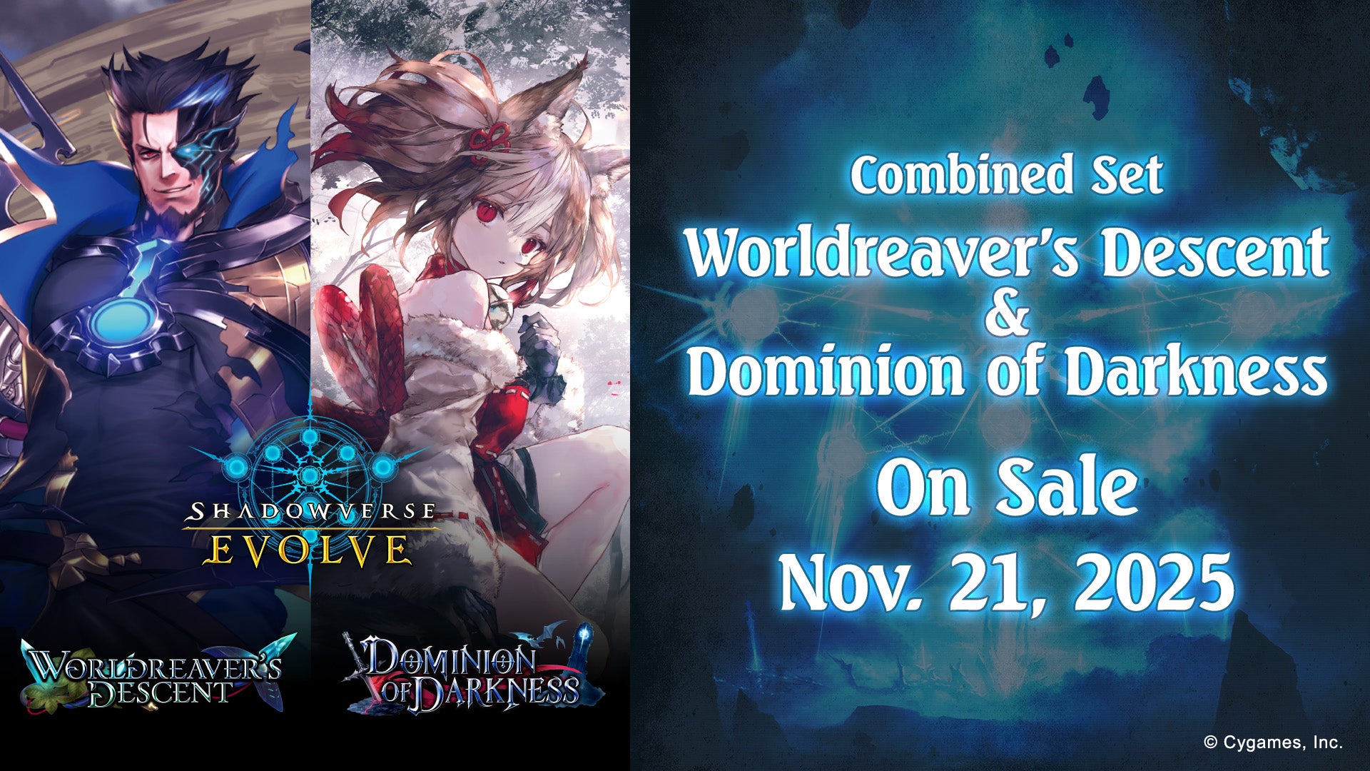 Promotional image for 'Worldreaver's Descent' and 'Dominion of Darkness' with characters and release date text.