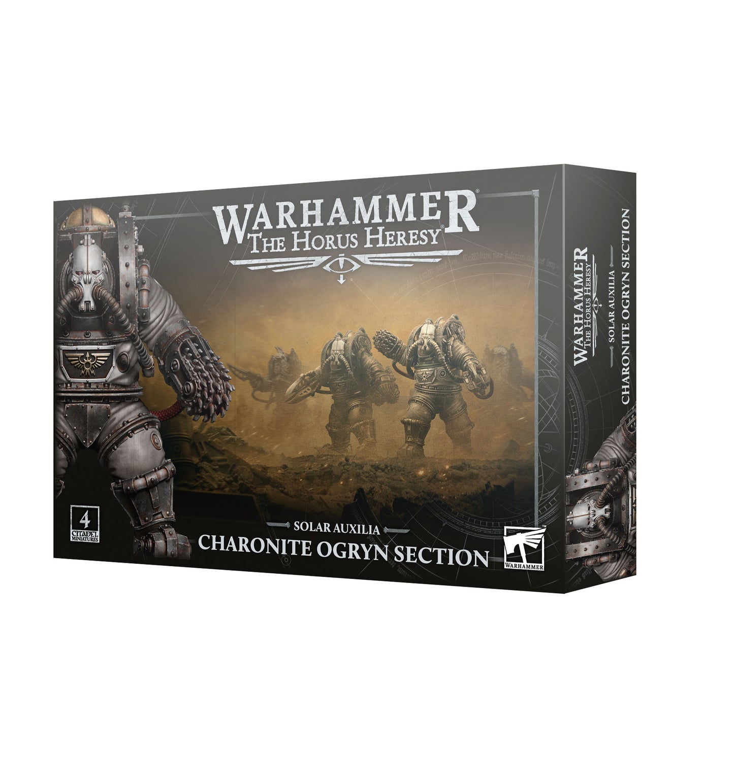 Warhammer The Horus Heresy game box with warrior figures on a white background