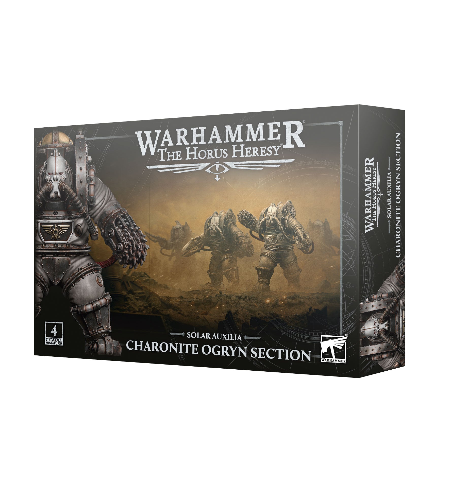 Warhammer The Horus Heresy game box with warrior figures on a white background