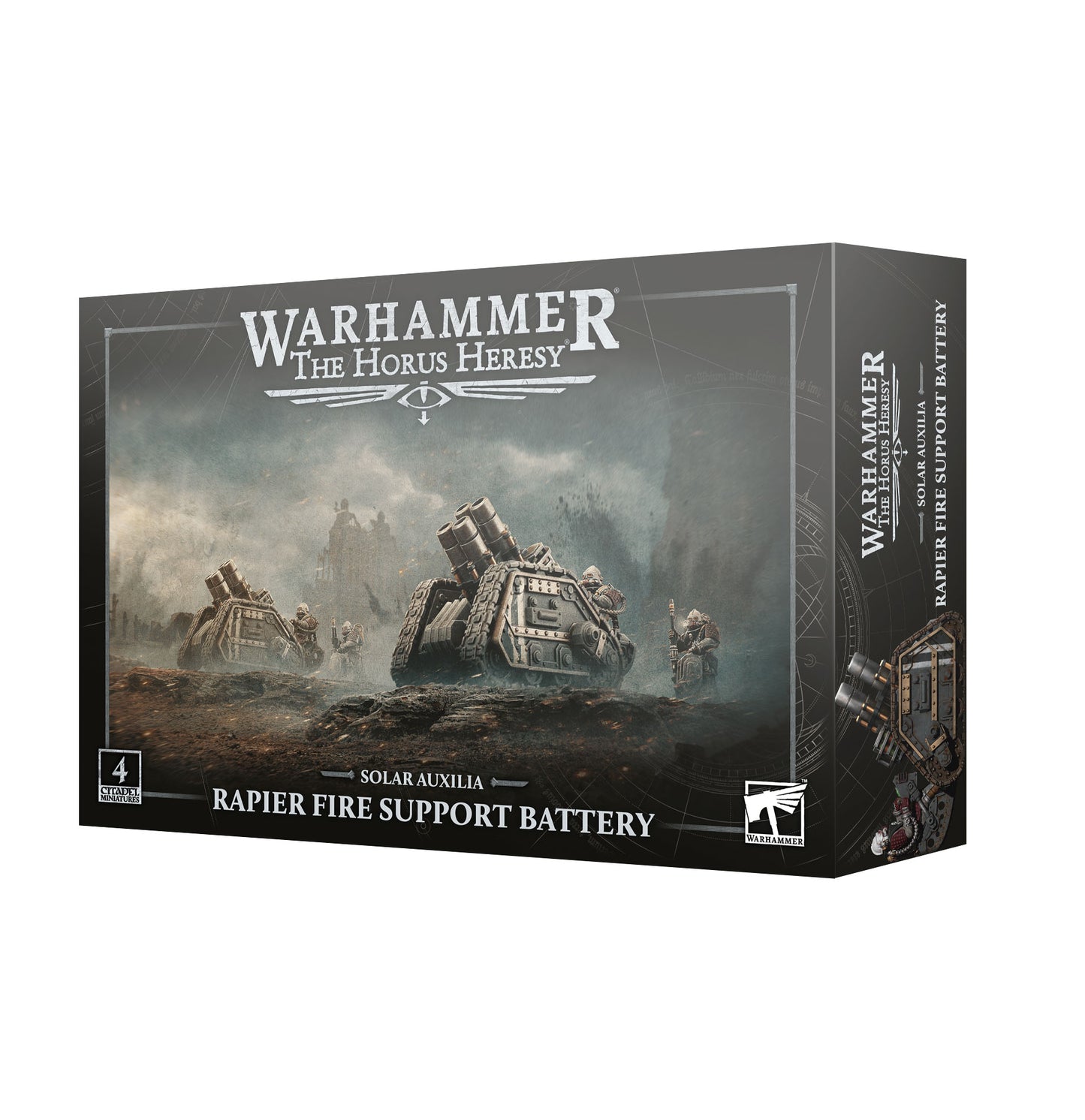 Warhammer The Horus Heresy game box with military vehicles on a white background
