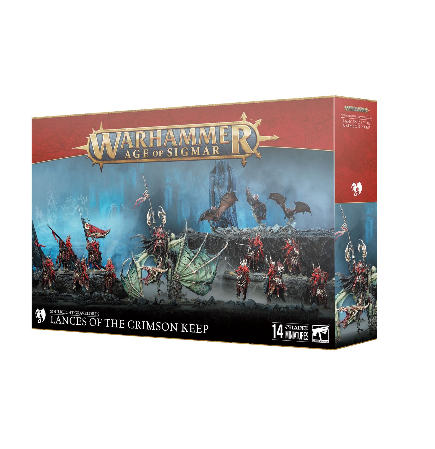 Warhammer Age of Sigmar game box featuring fantasy miniatures and dragons.