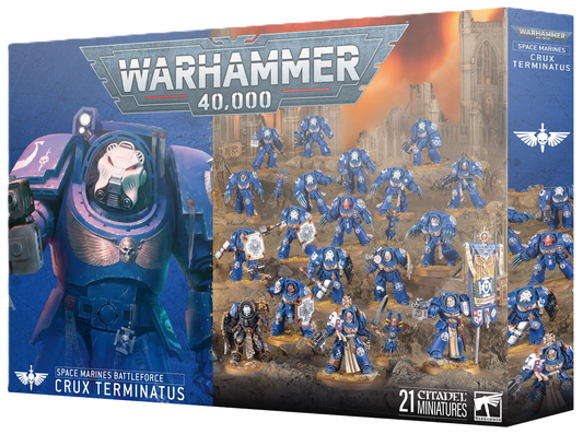 Warhammer 40,000 game box featuring Space Marines Battleforce Crux Terminatus