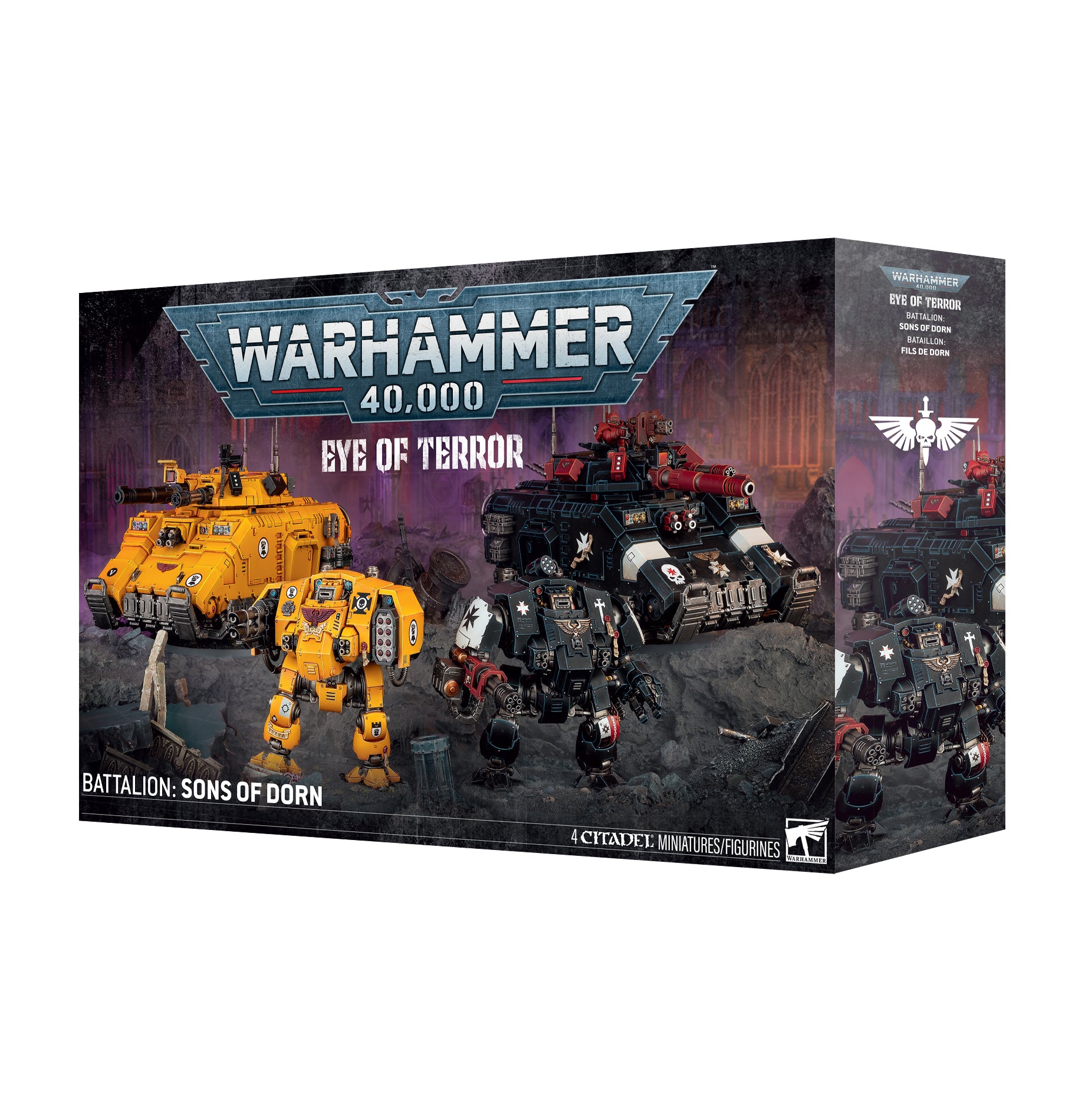 Warhammer 40,000 game box with models on a white background