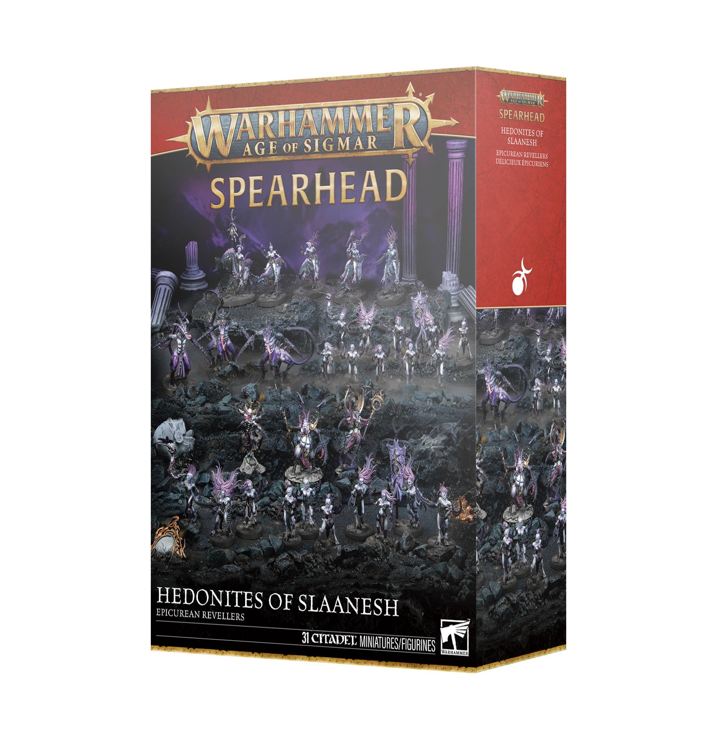 Warhammer Age of Sigmar Spearhead box set packaging with miniature figures on a white background