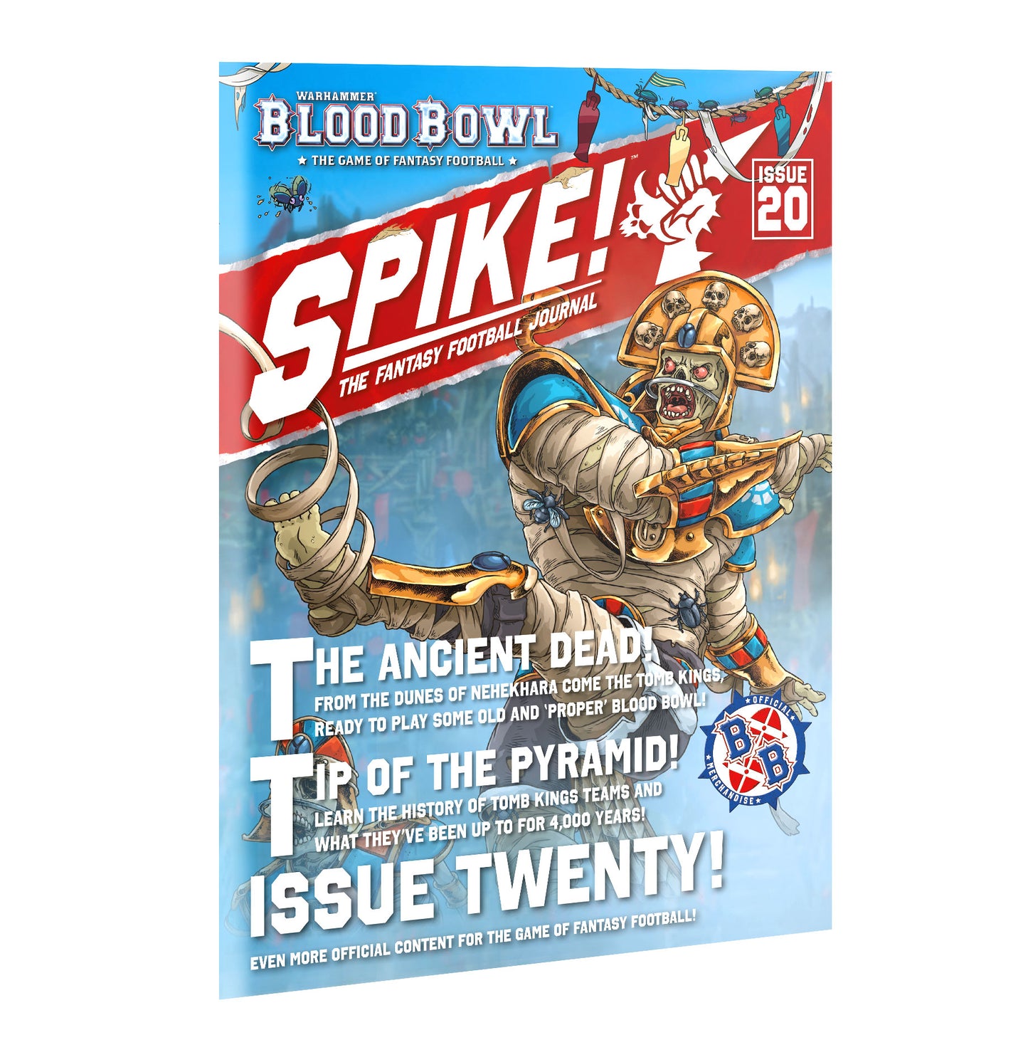 Cover of 'Spike! The Fantasy Football Journal' Issue 20 featuring a fantasy football player on a blue and red background.