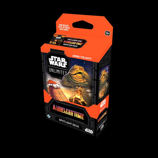 Star Wars Unlimited Spotlight Deck packaging with Jabba the Hutt on a black background