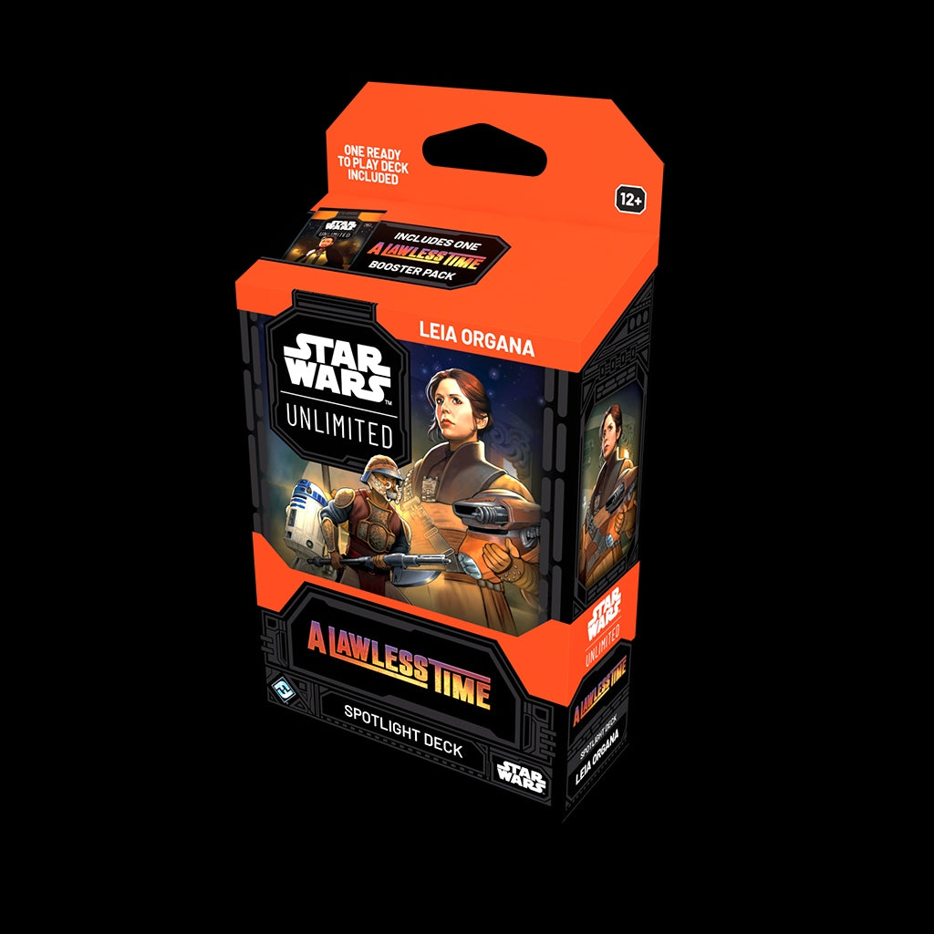 Star Wars Unlimited Spotlight Deck packaging with Leia Organa on a black background