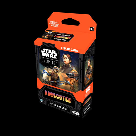Star Wars Unlimited Spotlight Deck packaging with Leia Organa on a black background