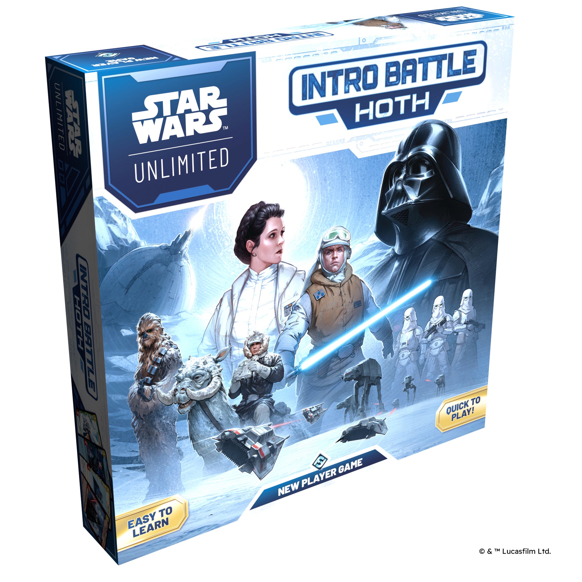 Star Wars Unlimited Intro Battle Hoth game box with characters and Darth Vader on a white background