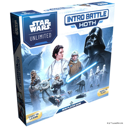 Star Wars Unlimited Intro Battle Hoth game box with characters and Darth Vader on a white background