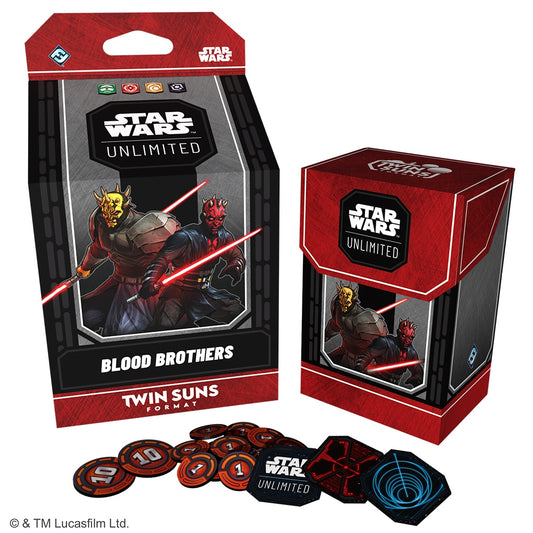 Twin Suns "Blood Brothers" deck packaging featuring Darth Maul and Savage Opress along with the included tokens