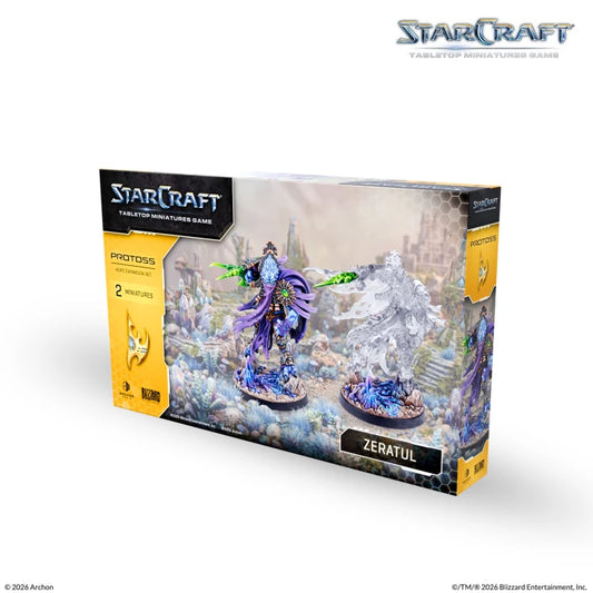 StarCraft tabletop miniature game box for Zeratul, shown at a three-quarter angle on a white background with the StarCraft logo in the top right corner.