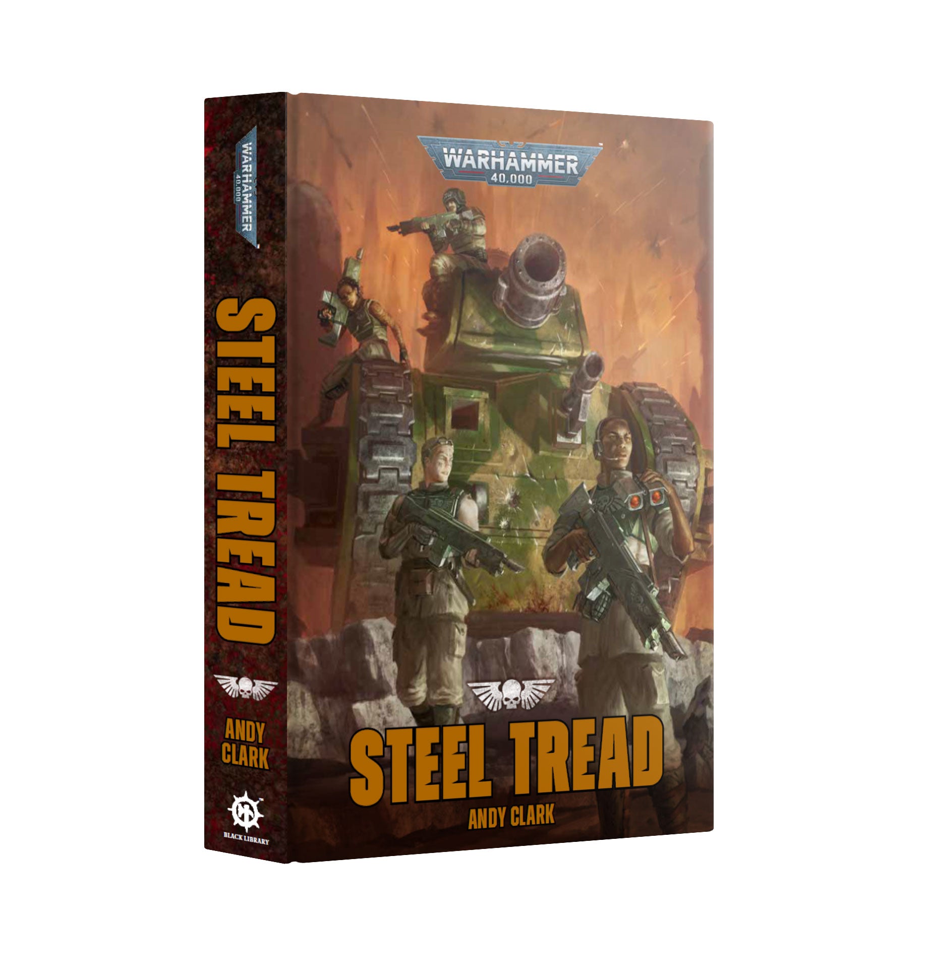 Book titled 'Steel Tread' by Andy Clark with Warhammer 40,000 branding on a white background